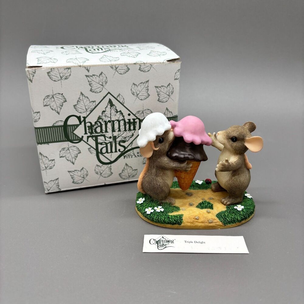 Charming Tails Triple Delight Ice Cream Figurine Dean Griff Fitz And Floyd 1999